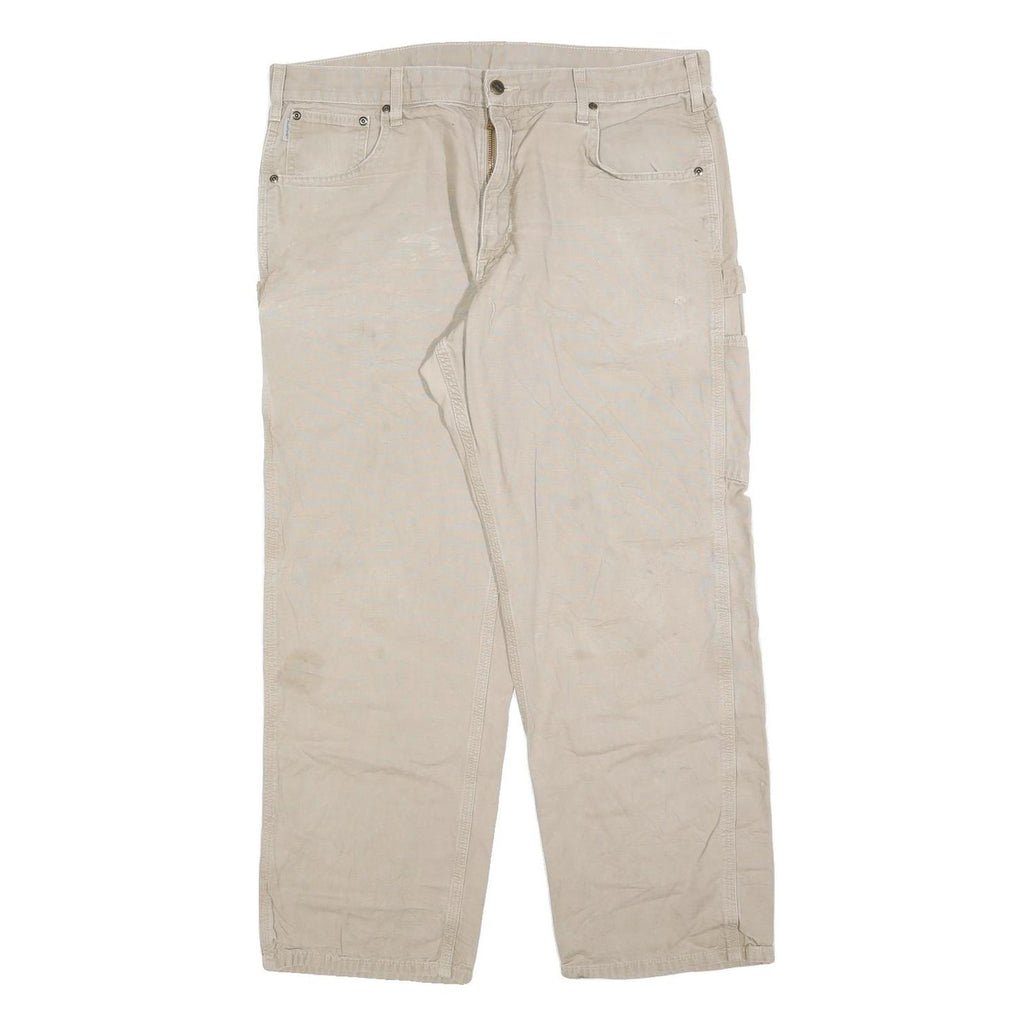 CARHARTT Mens Beige Loose Jeans Cotton Blend Zip W38 L30 Workwear Casual
