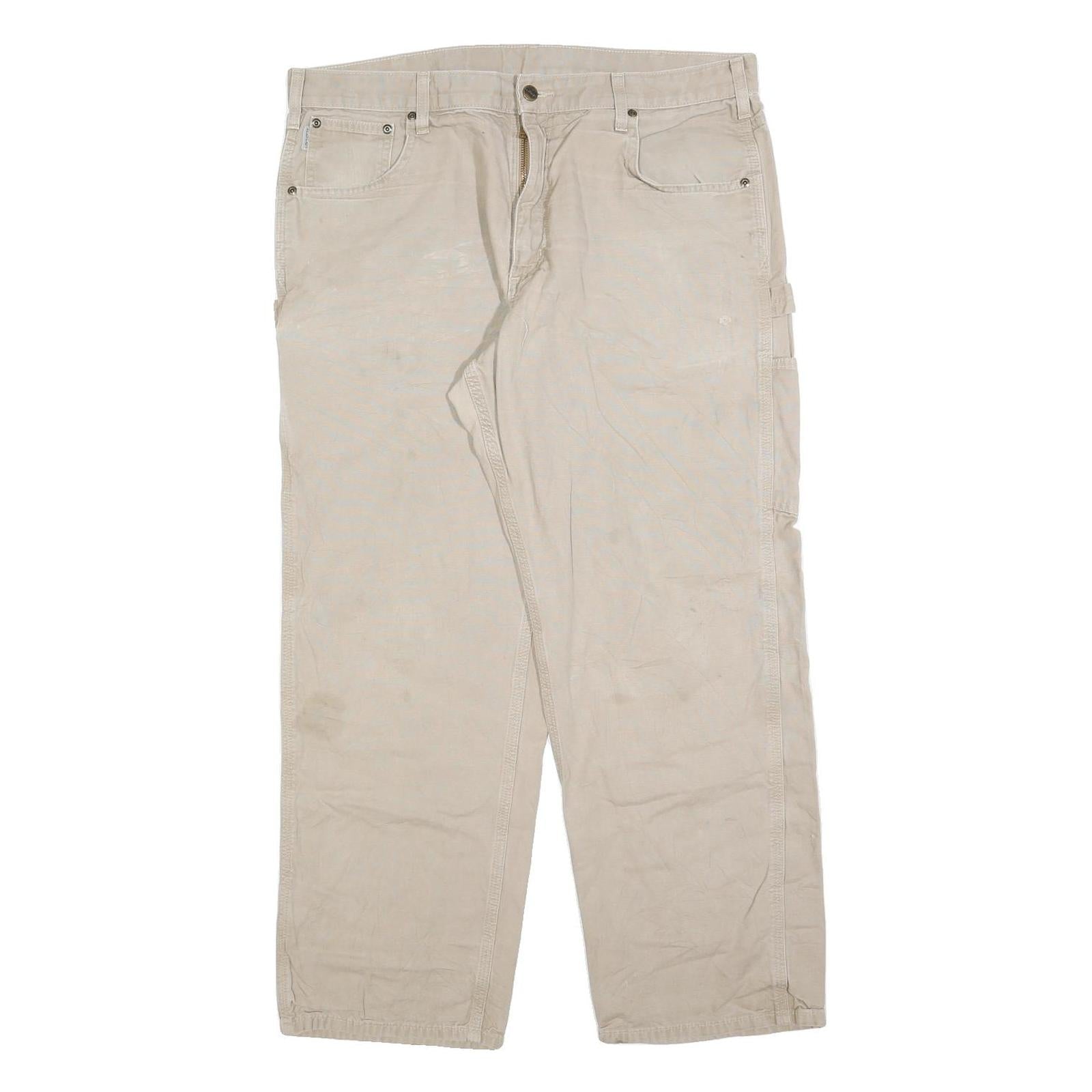 CARHARTT Mens Beige Loose Jeans Cotton Blend Zip W38 L30 Workwear Casual