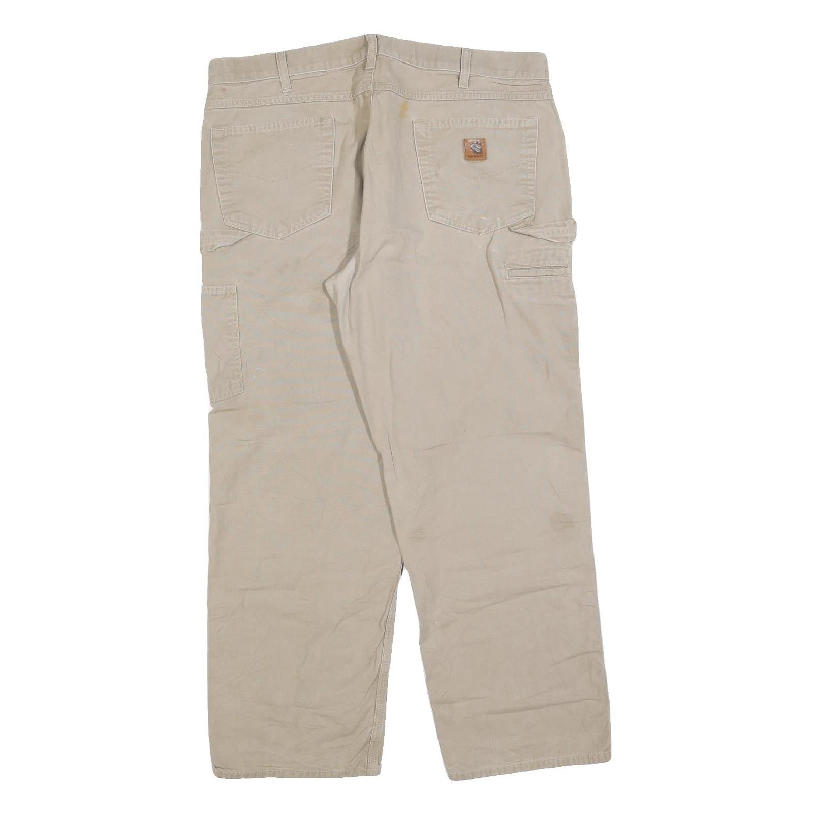 CARHARTT Mens Beige Loose Jeans Cotton Blend Zip W38 L30 Workwear Casual