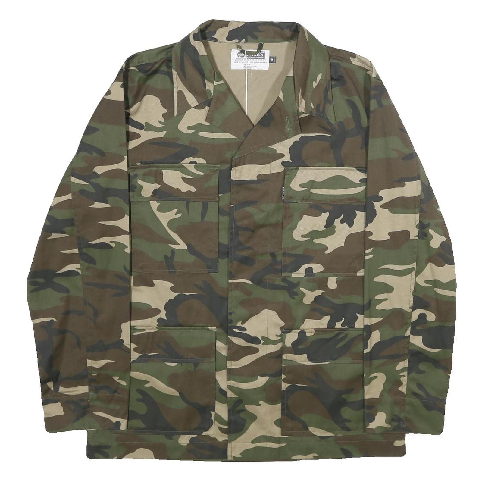 PARKS Outdoor Mens Green Brown Camouflage Button Jacket M Polyester Blend