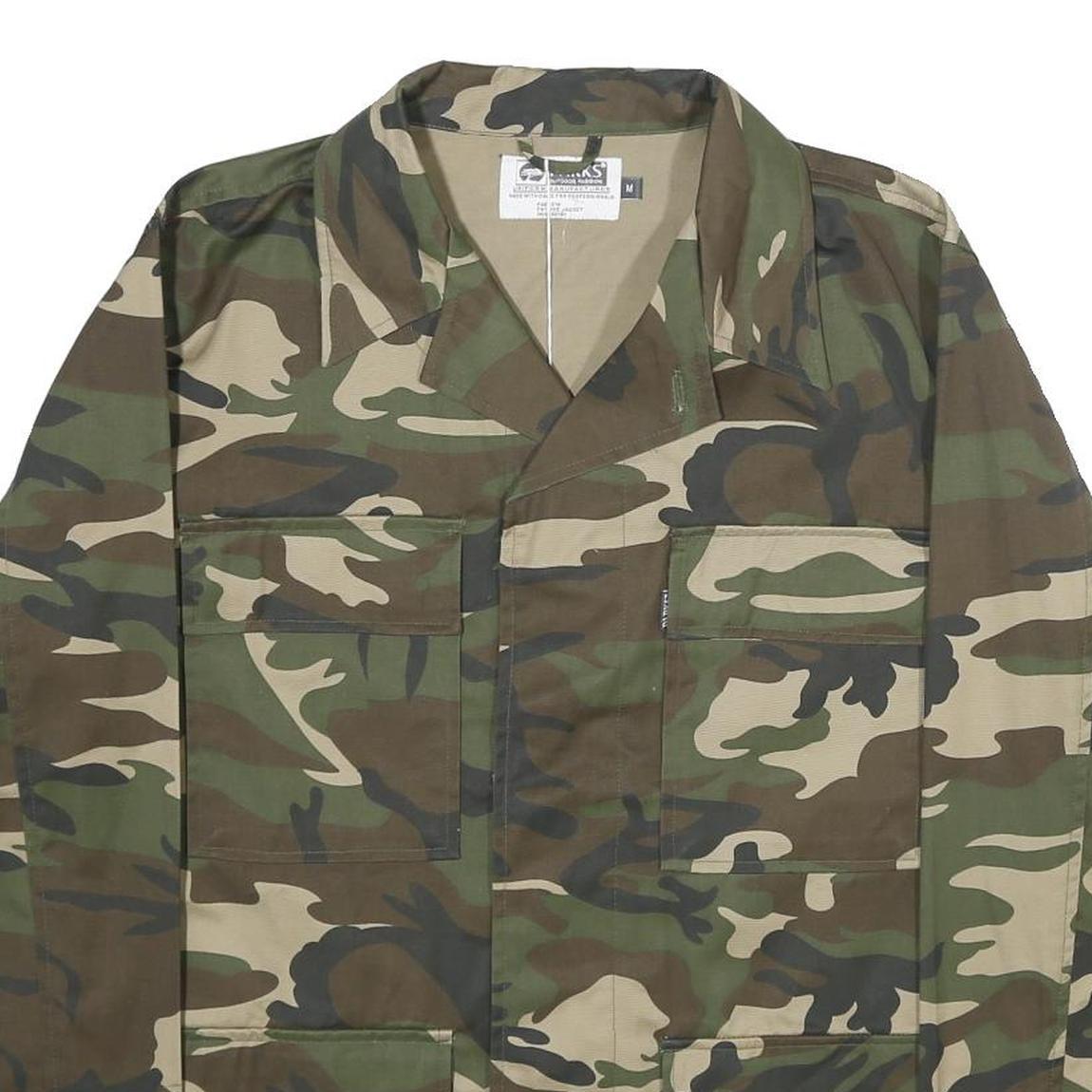 PARKS Outdoor Mens Green Brown Camouflage Button Jacket M Polyester Blend