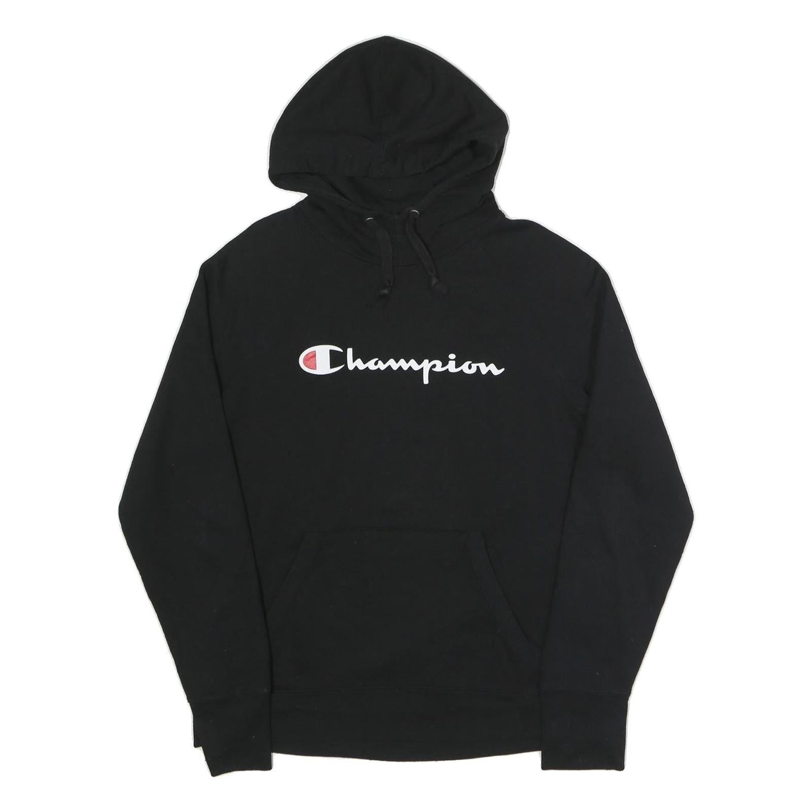 CHAMPION Mens Black Cotton Blend Hoodie M Classic Logo Pullover