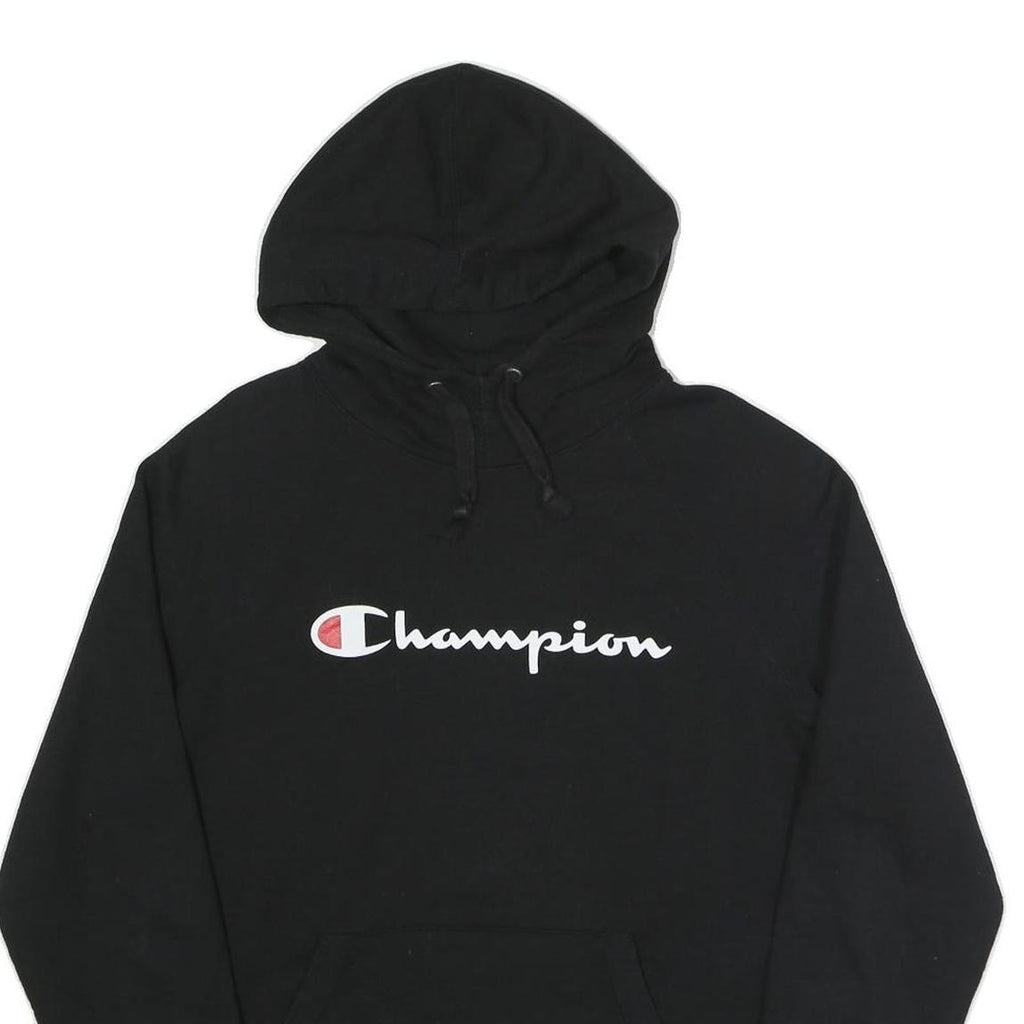 CHAMPION Mens Black Cotton Blend Hoodie M Classic Logo Pullover