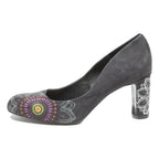 DESIGUAL Womens Printed Block Heel Shoes Black Synthetic UK 6 Unique Pattern