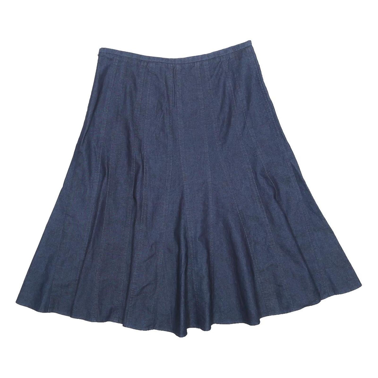 LARRY LEVINE Womens Blue Denim Flare Knee Length Cotton Blend Skirt UK 10