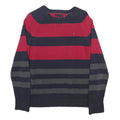 TOMMY HILFIGER Boys Red & Navy Blue Striped Jumper Crew Neck Basic Knit XL