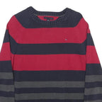 TOMMY HILFIGER Boys Red & Navy Blue Striped Jumper Crew Neck Basic Knit XL