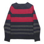 TOMMY HILFIGER Boys Red & Navy Blue Striped Jumper Crew Neck Basic Knit XL