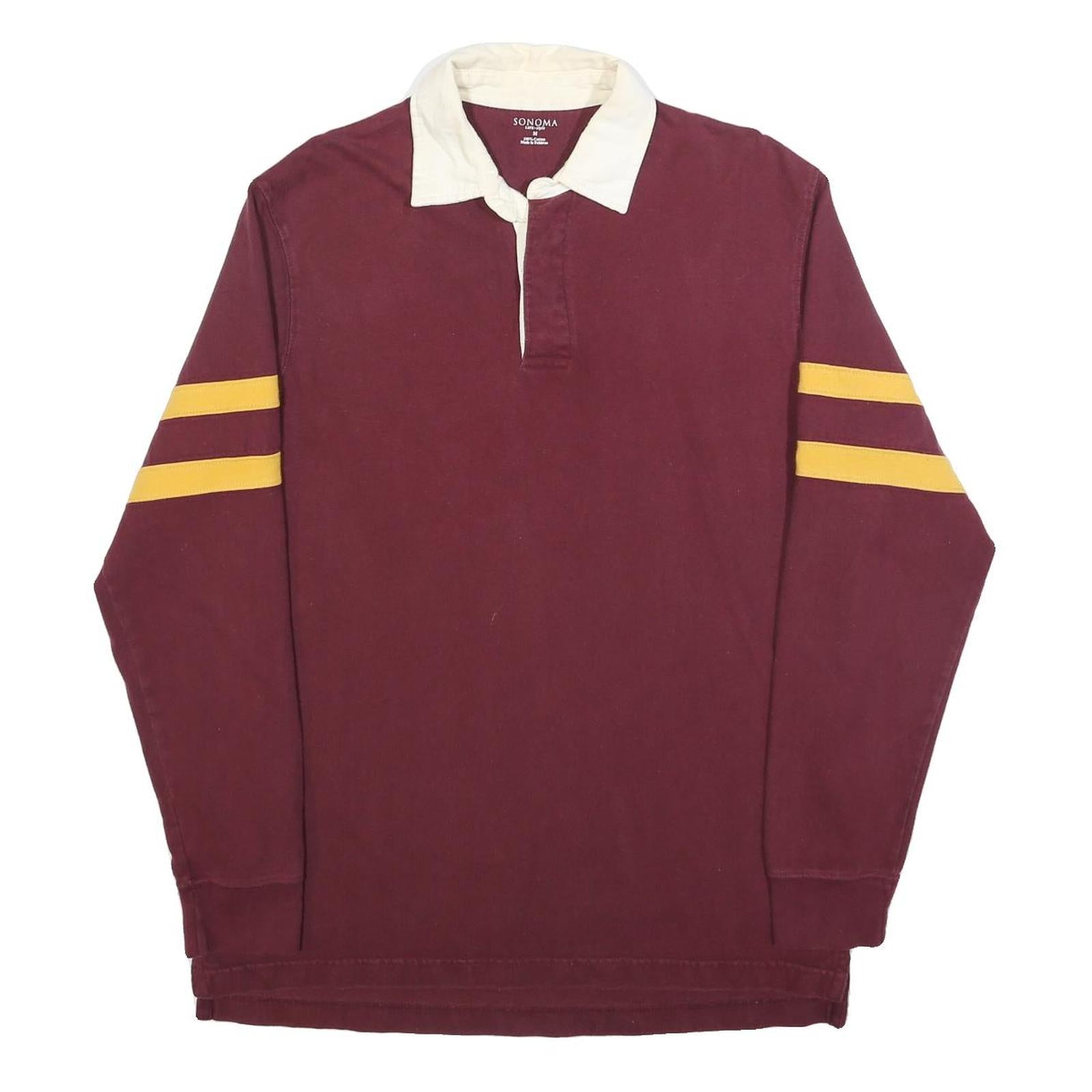 SONOMA Mens Maroon & Yellow Long Sleeve Rugby Style Polo Shirt M Cotton Blend