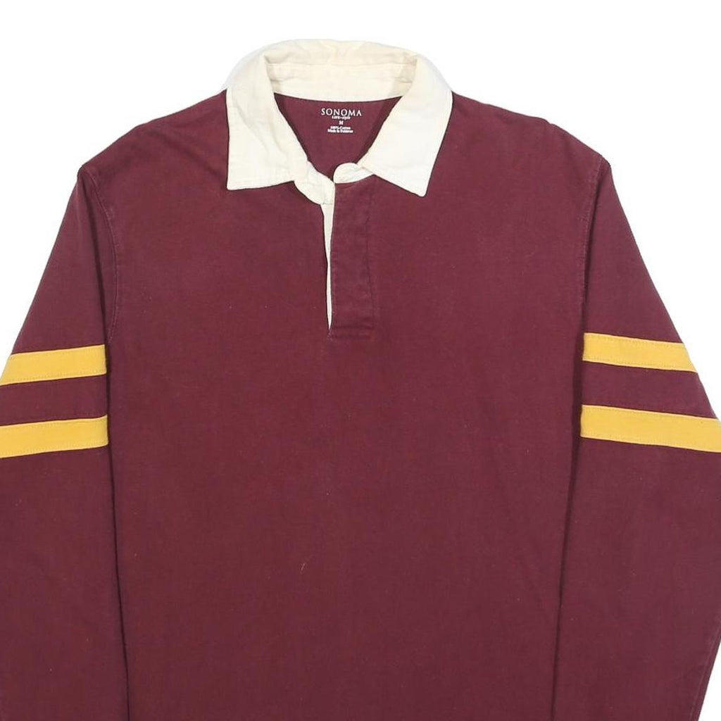 SONOMA Mens Maroon & Yellow Long Sleeve Rugby Style Polo Shirt M Cotton Blend