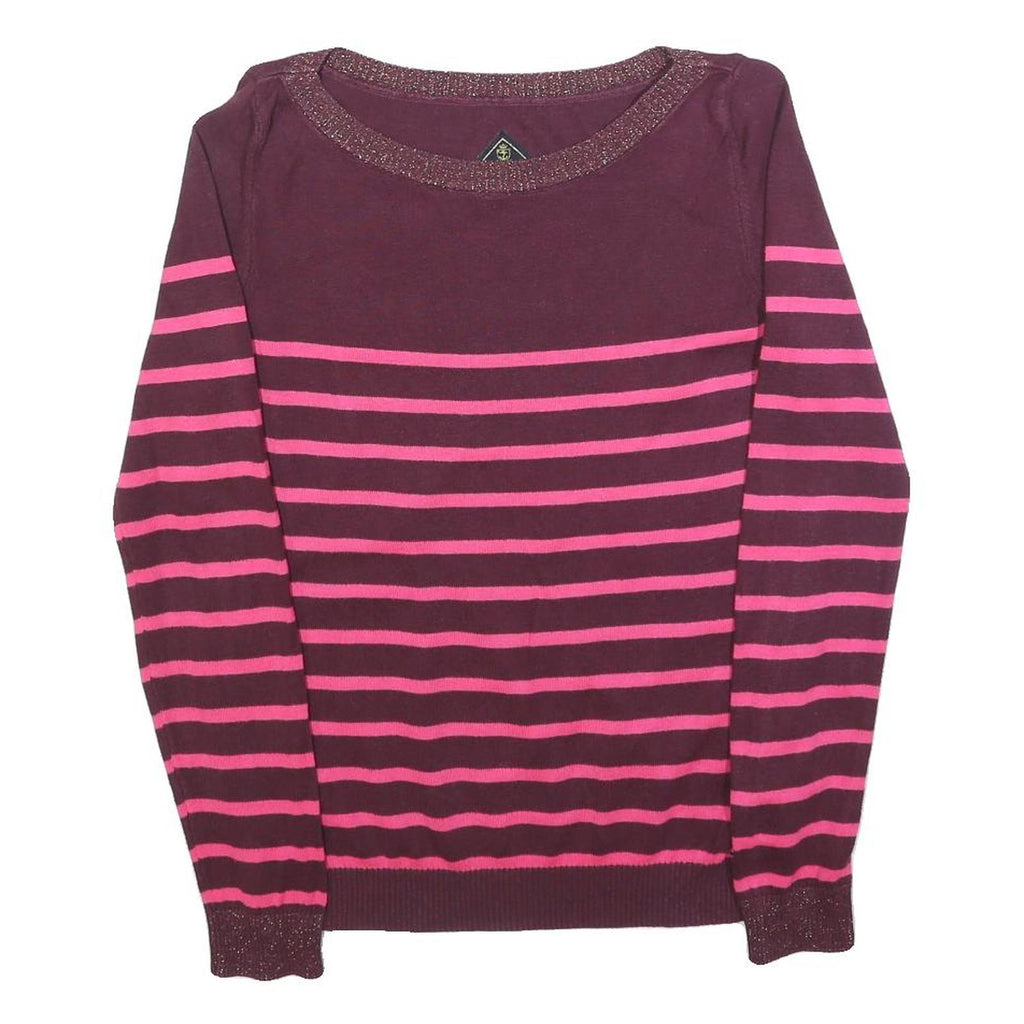 SUPERDRY Womens Maroon & Pink Patterned Jumper Crew Neck S Cotton Blend Striped