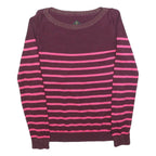 SUPERDRY Womens Maroon & Pink Patterned Jumper Crew Neck S Cotton Blend Striped