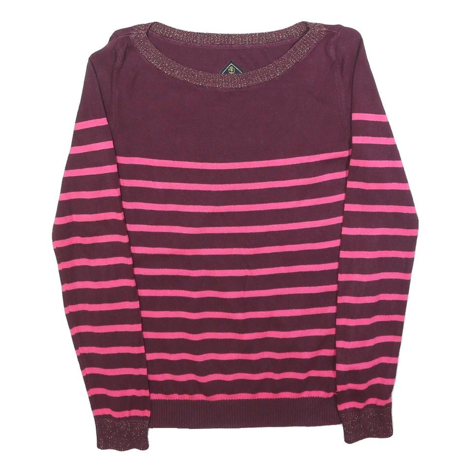 SUPERDRY Womens Maroon & Pink Patterned Jumper Crew Neck S Cotton Blend Striped