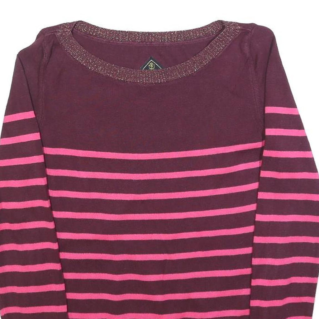 SUPERDRY Womens Maroon & Pink Patterned Jumper Crew Neck S Cotton Blend Striped