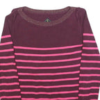 SUPERDRY Womens Maroon & Pink Patterned Jumper Crew Neck S Cotton Blend Striped
