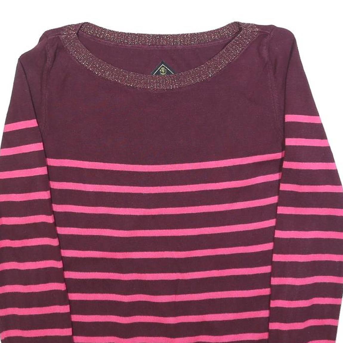 SUPERDRY Womens Maroon & Pink Patterned Jumper Crew Neck S Cotton Blend Striped