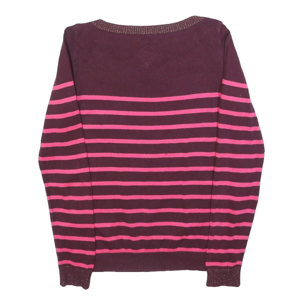 SUPERDRY Womens Maroon & Pink Patterned Jumper Crew Neck S Cotton Blend Striped