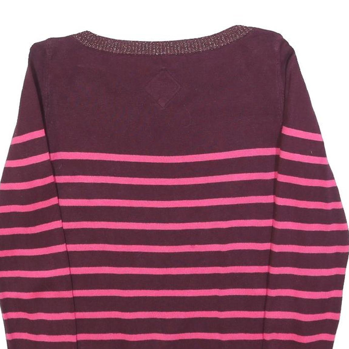 SUPERDRY Womens Maroon & Pink Patterned Jumper Crew Neck S Cotton Blend Striped