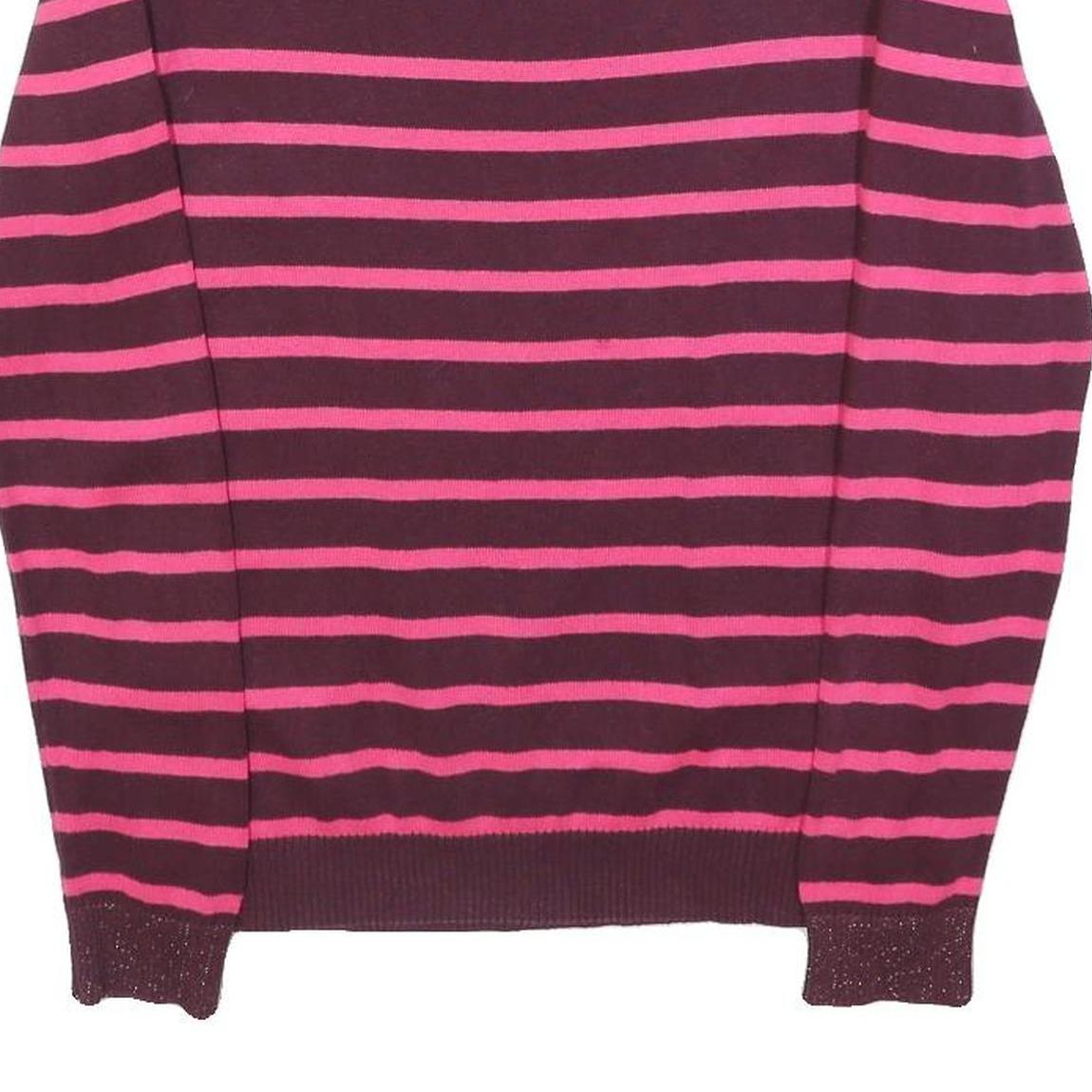 SUPERDRY Womens Maroon & Pink Patterned Jumper Crew Neck S Cotton Blend Striped