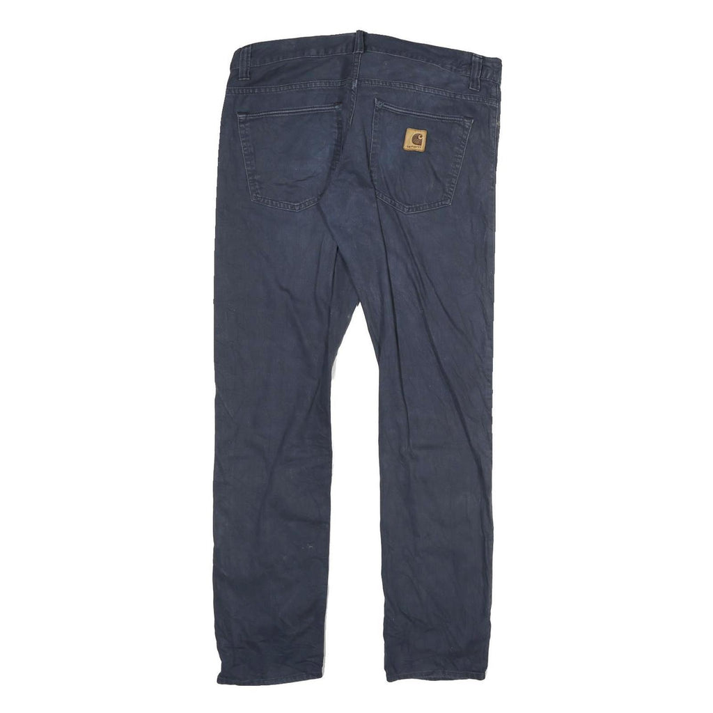 CARHARTT Mens Cotton Blend Navy Slim Straight Trousers W32 L32 Durable Cotton