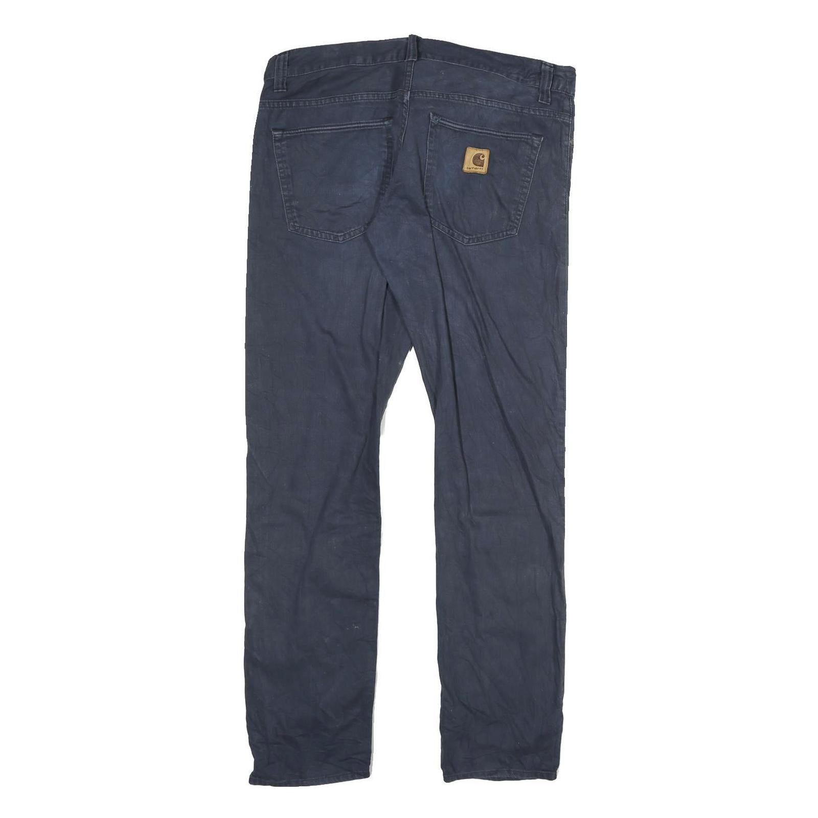CARHARTT Mens Cotton Blend Navy Slim Straight Trousers W32 L32 Durable Cotton