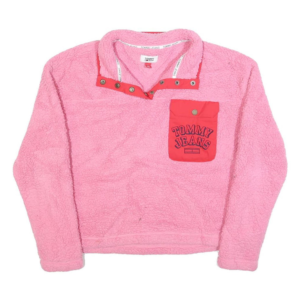 TOMMY JEANS Womens Pink & Red Plain Pullover Patterned Crew Neck Chunky Knit