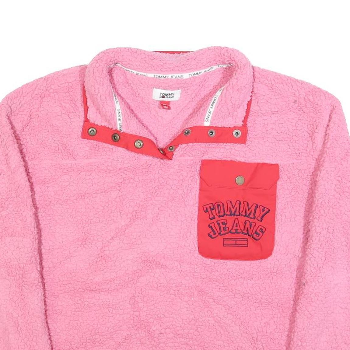TOMMY JEANS Womens Pink & Red Plain Pullover Patterned Crew Neck Chunky Knit