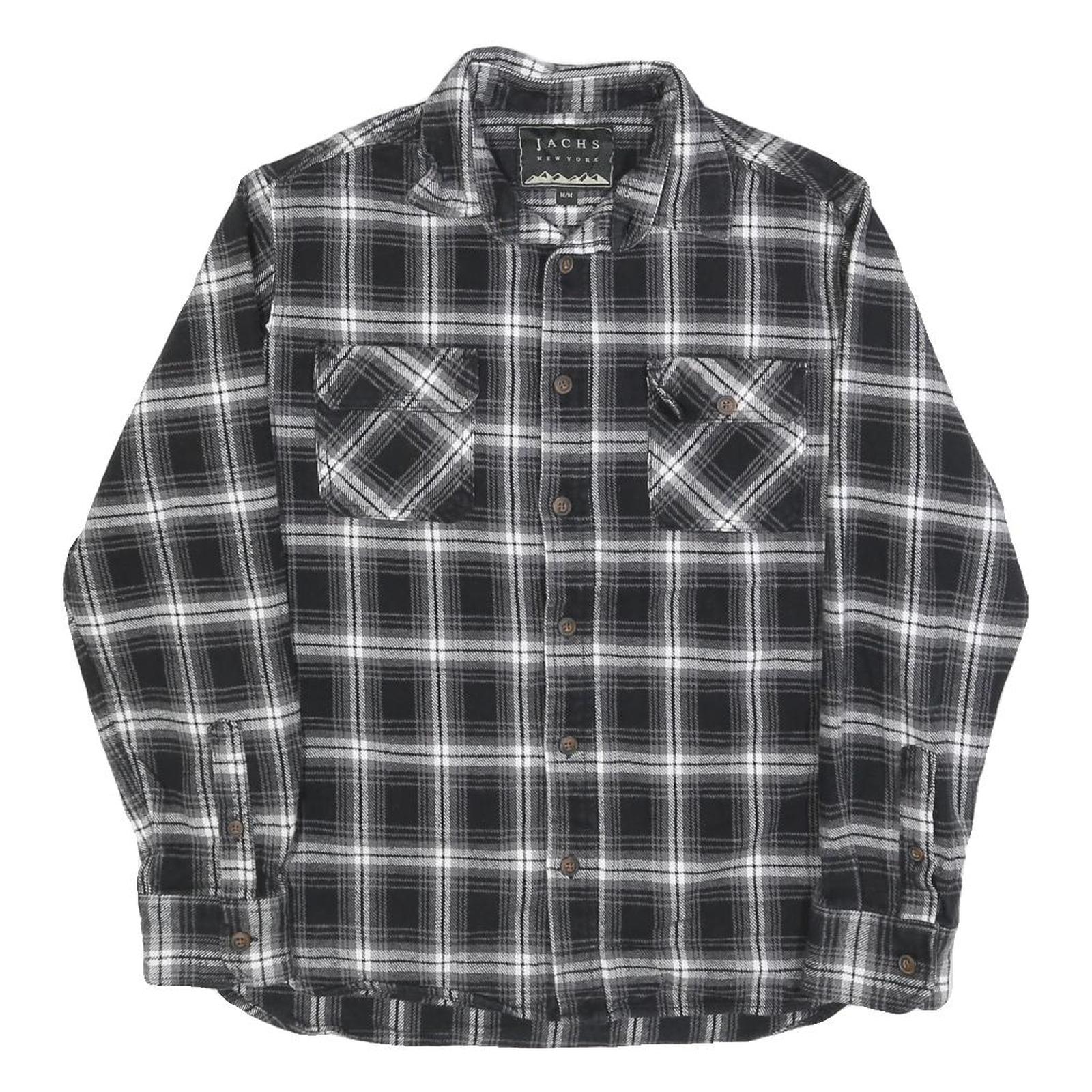 JACHS Mens Black & White Checked Shirt M Cotton Blend Casual Button Down