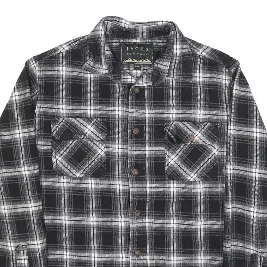 JACHS Mens Black & White Checked Shirt M Cotton Blend Casual Button Down