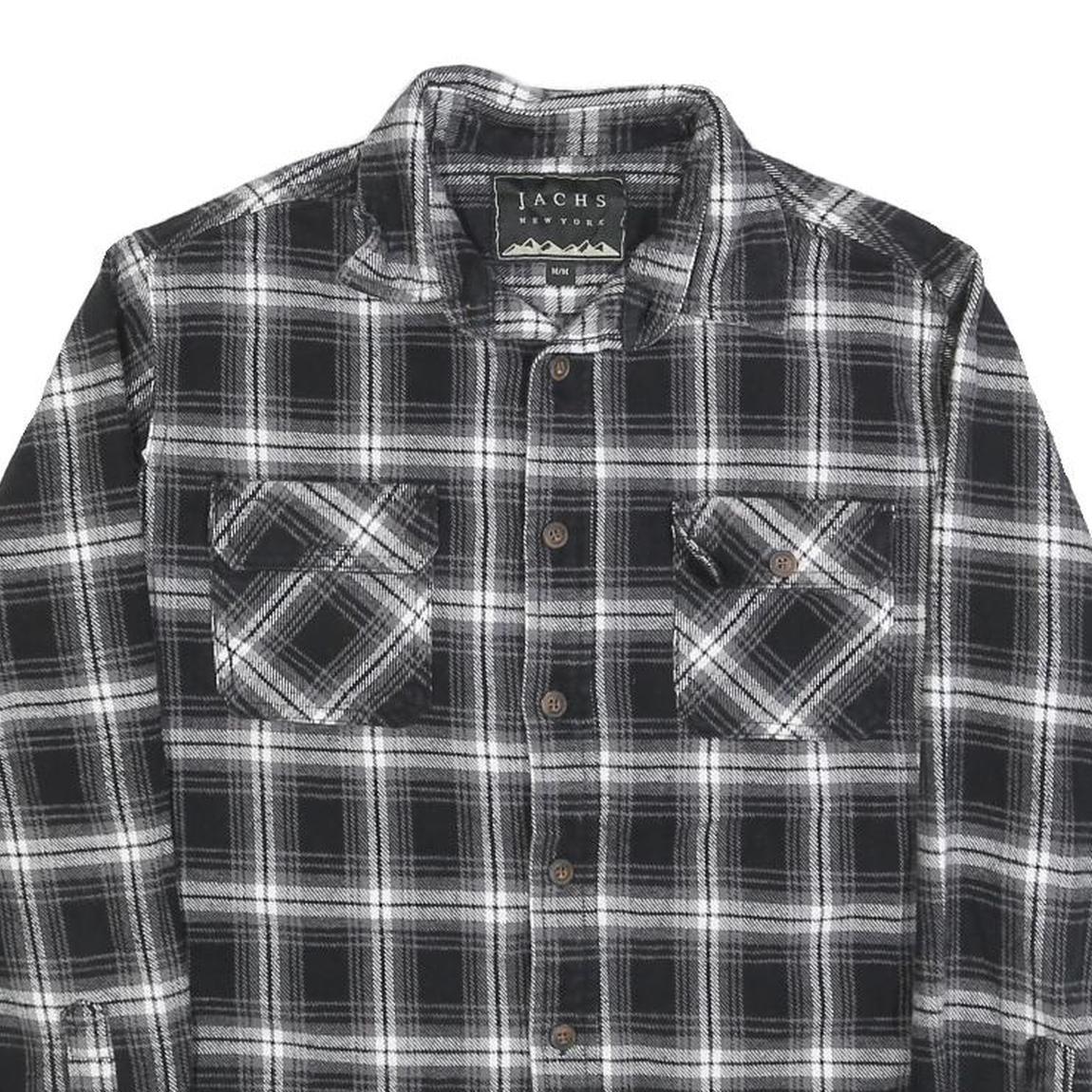 JACHS Mens Black & White Checked Shirt M Cotton Blend Casual Button Down