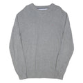 TOMMY HILFIGER Mens Grey Plain Crew Neck Basic Knit Jumper XL Cotton Blend