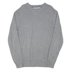 TOMMY HILFIGER Mens Grey Plain Crew Neck Basic Knit Jumper XL Cotton Blend