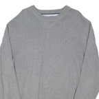 TOMMY HILFIGER Mens Grey Plain Crew Neck Basic Knit Jumper XL Cotton Blend