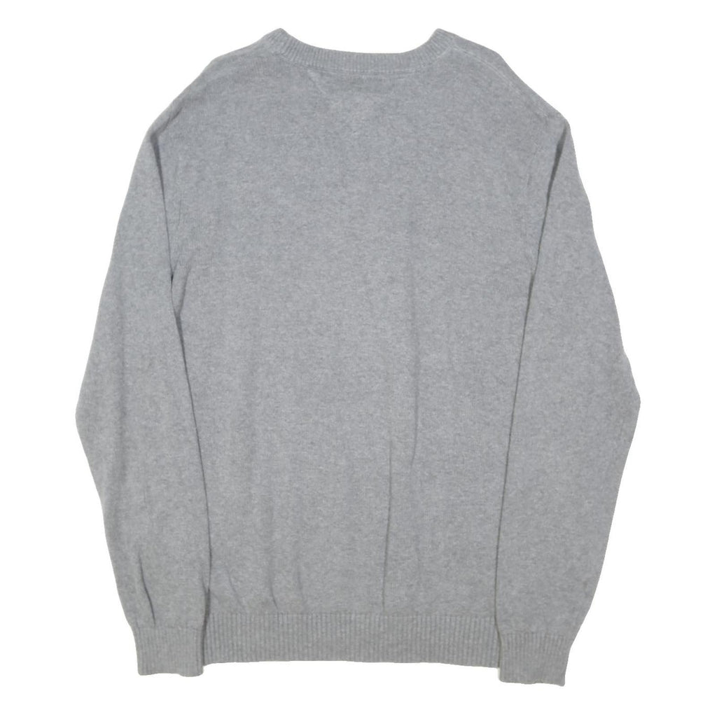 TOMMY HILFIGER Mens Grey Plain Crew Neck Basic Knit Jumper XL Cotton Blend