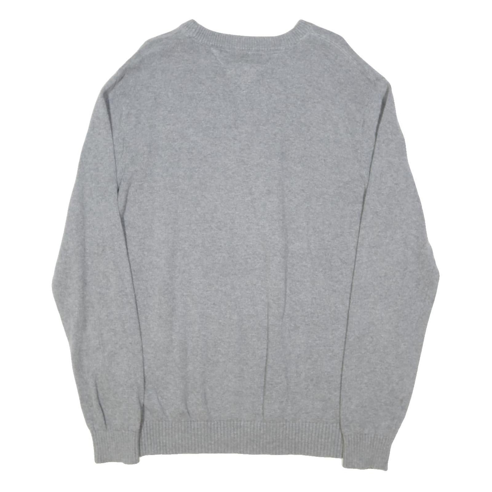 TOMMY HILFIGER Mens Grey Plain Crew Neck Basic Knit Jumper XL Cotton Blend