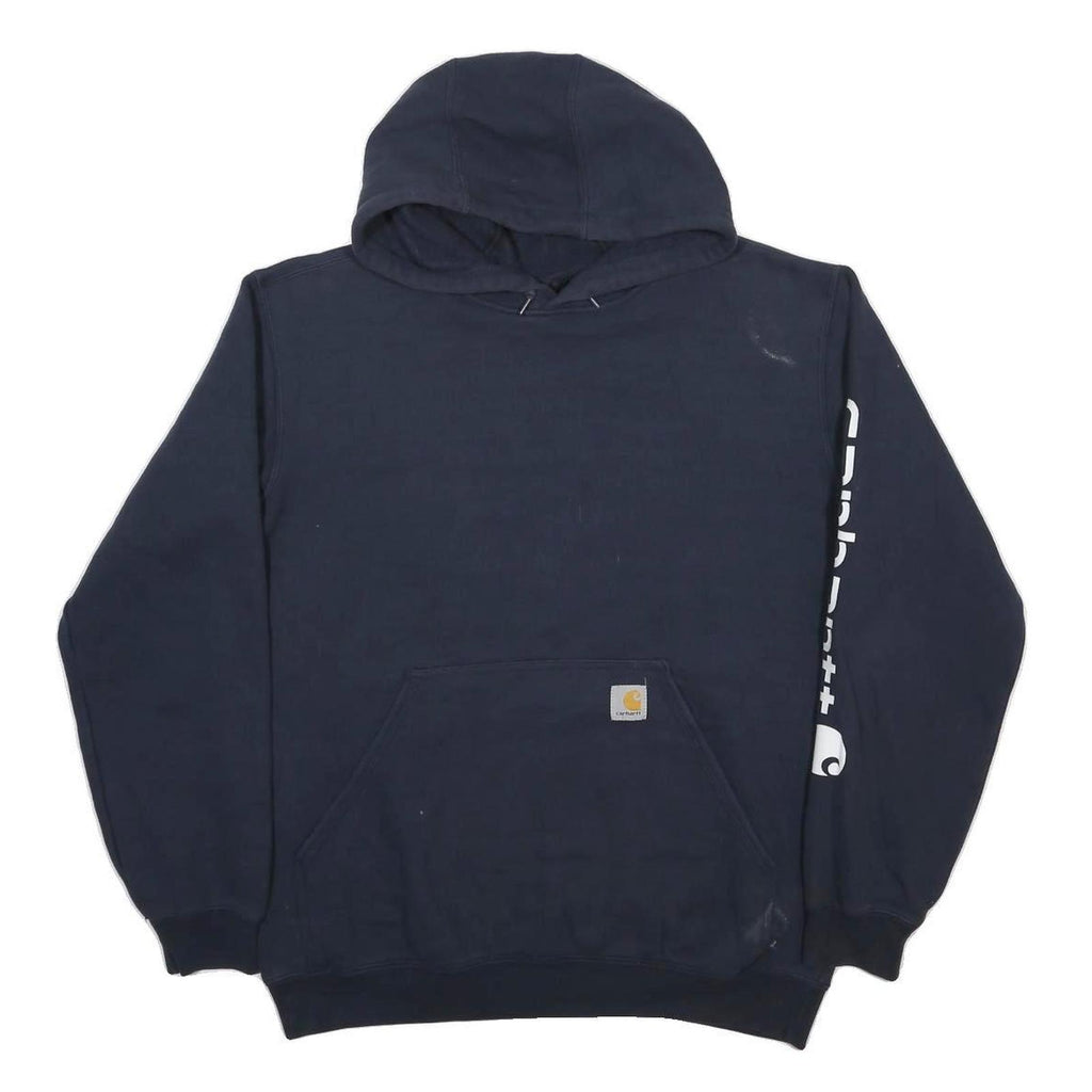CARHARTT Mens Navy Blue Hoodie M Cotton Blend Logo Printed Sleeve Sweatshirt