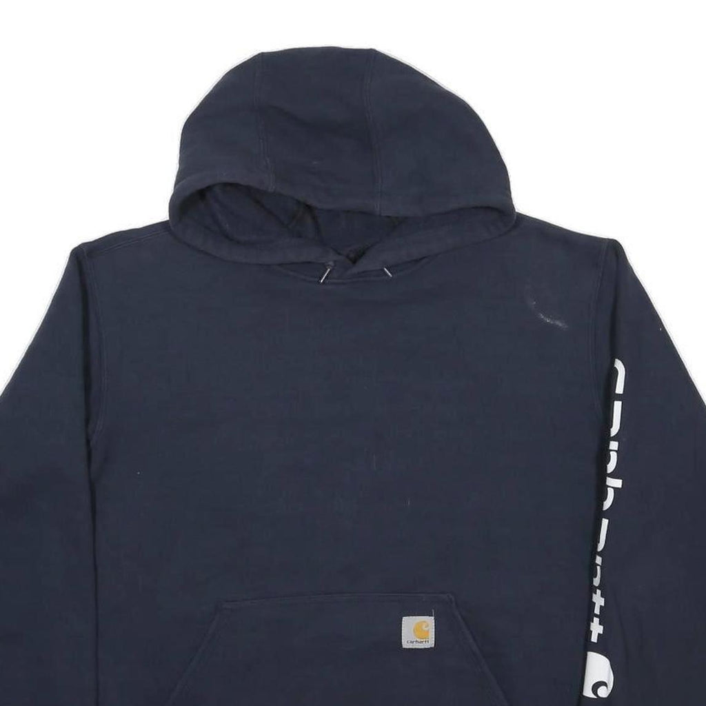 CARHARTT Mens Navy Blue Hoodie M Cotton Blend Logo Printed Sleeve Sweatshirt
