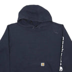 CARHARTT Mens Navy Blue Hoodie M Cotton Blend Logo Printed Sleeve Sweatshirt