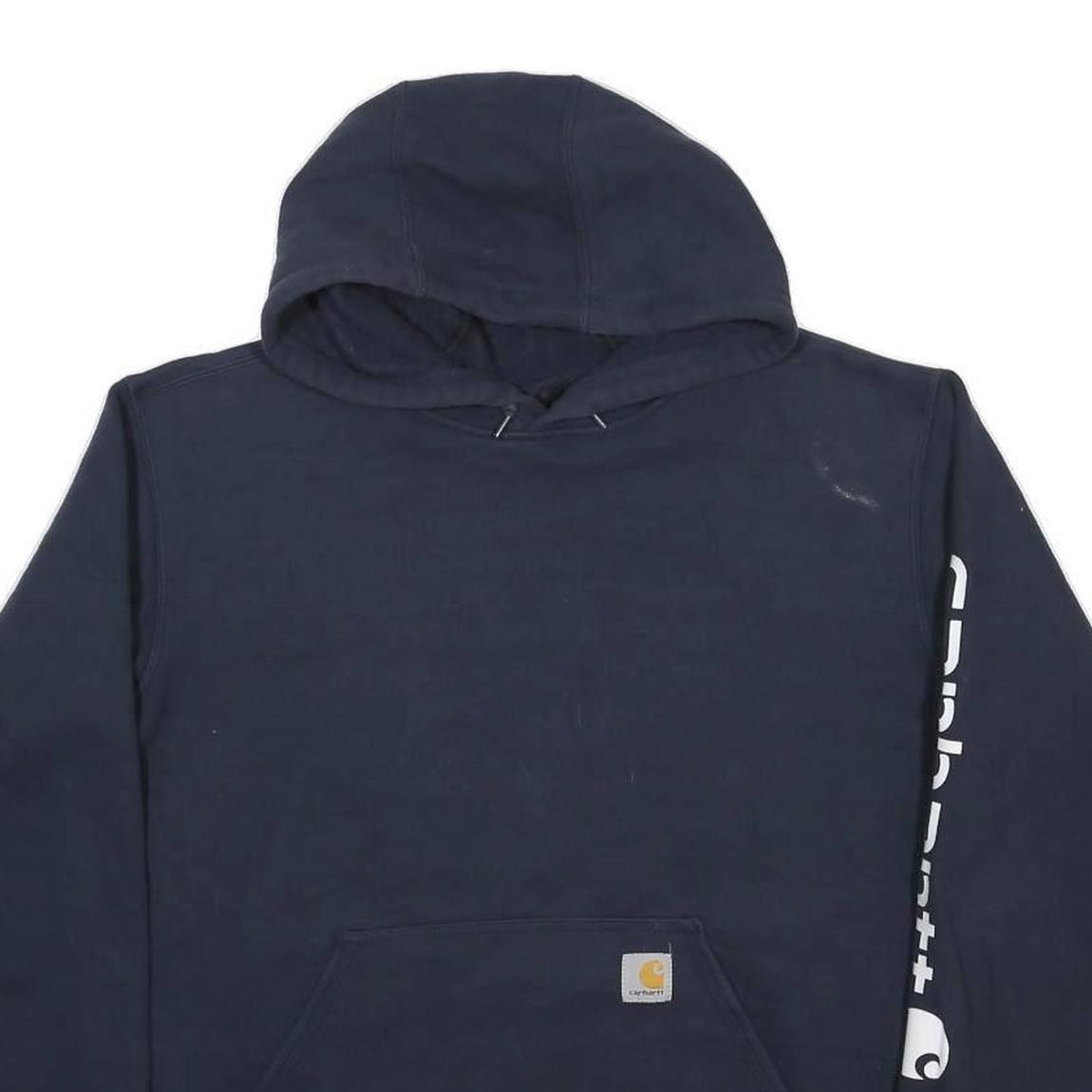 CARHARTT Mens Navy Blue Hoodie M Cotton Blend Logo Printed Sleeve Sweatshirt