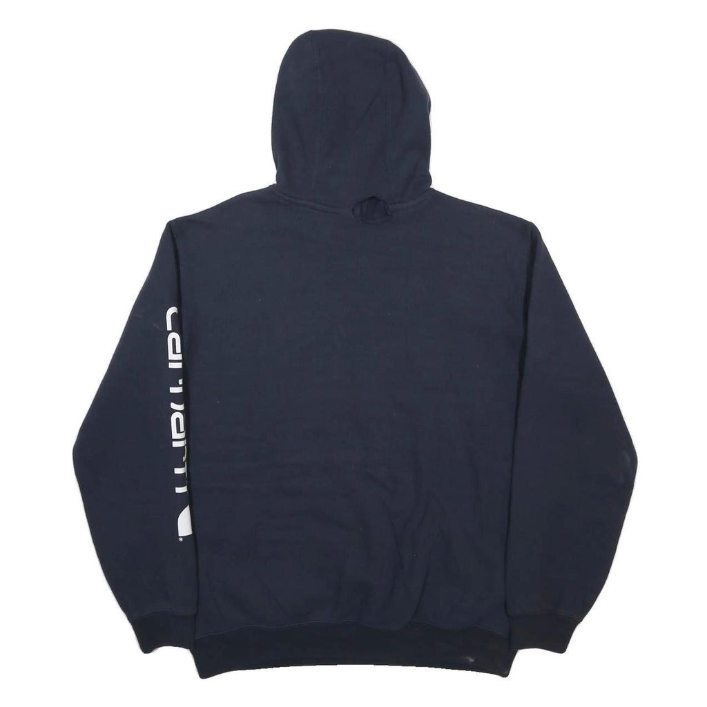 CARHARTT Mens Navy Blue Hoodie M Cotton Blend Logo Printed Sleeve Sweatshirt