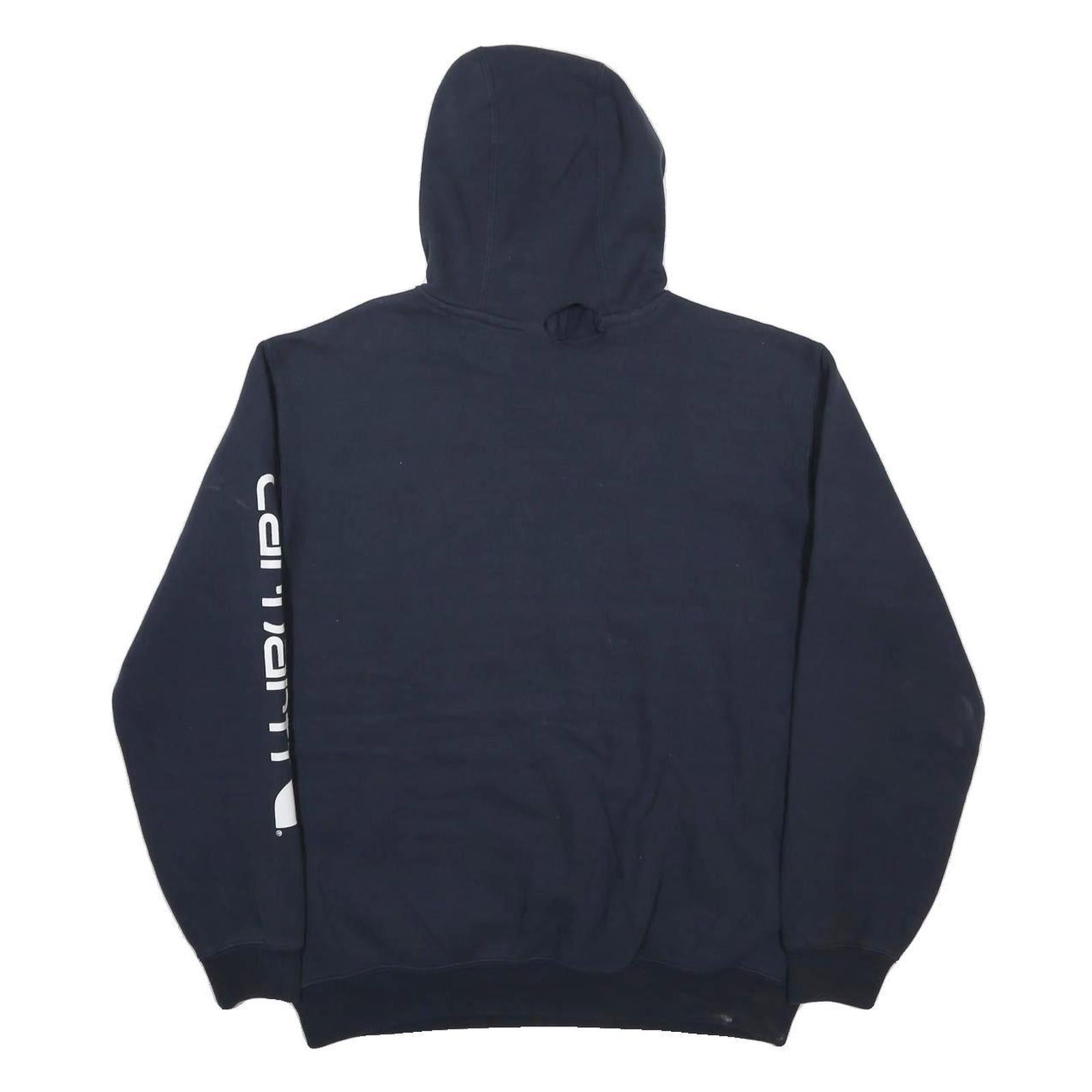 CARHARTT Mens Navy Blue Hoodie M Cotton Blend Logo Printed Sleeve Sweatshirt