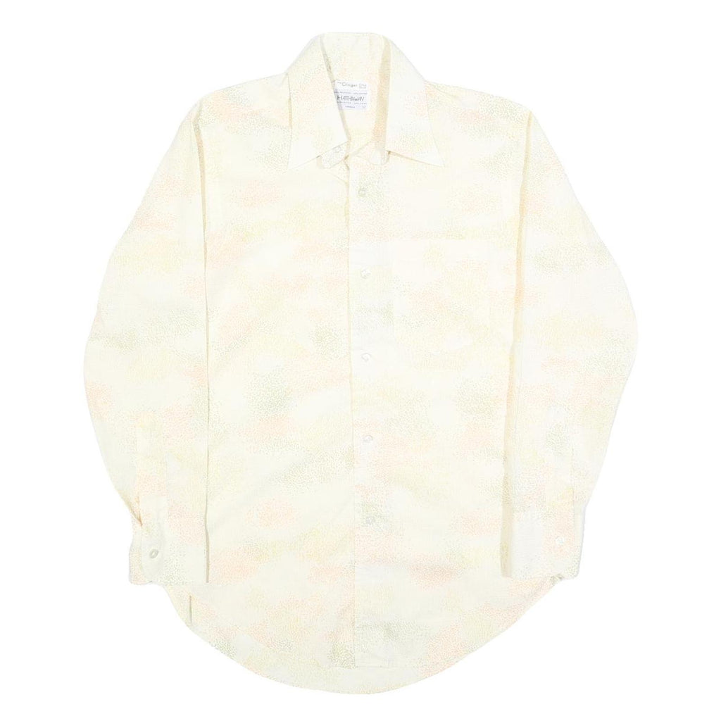 HATHAWAY Mens Cream Polyester Blend Shirt M Long Sleeve Button Collar Classic