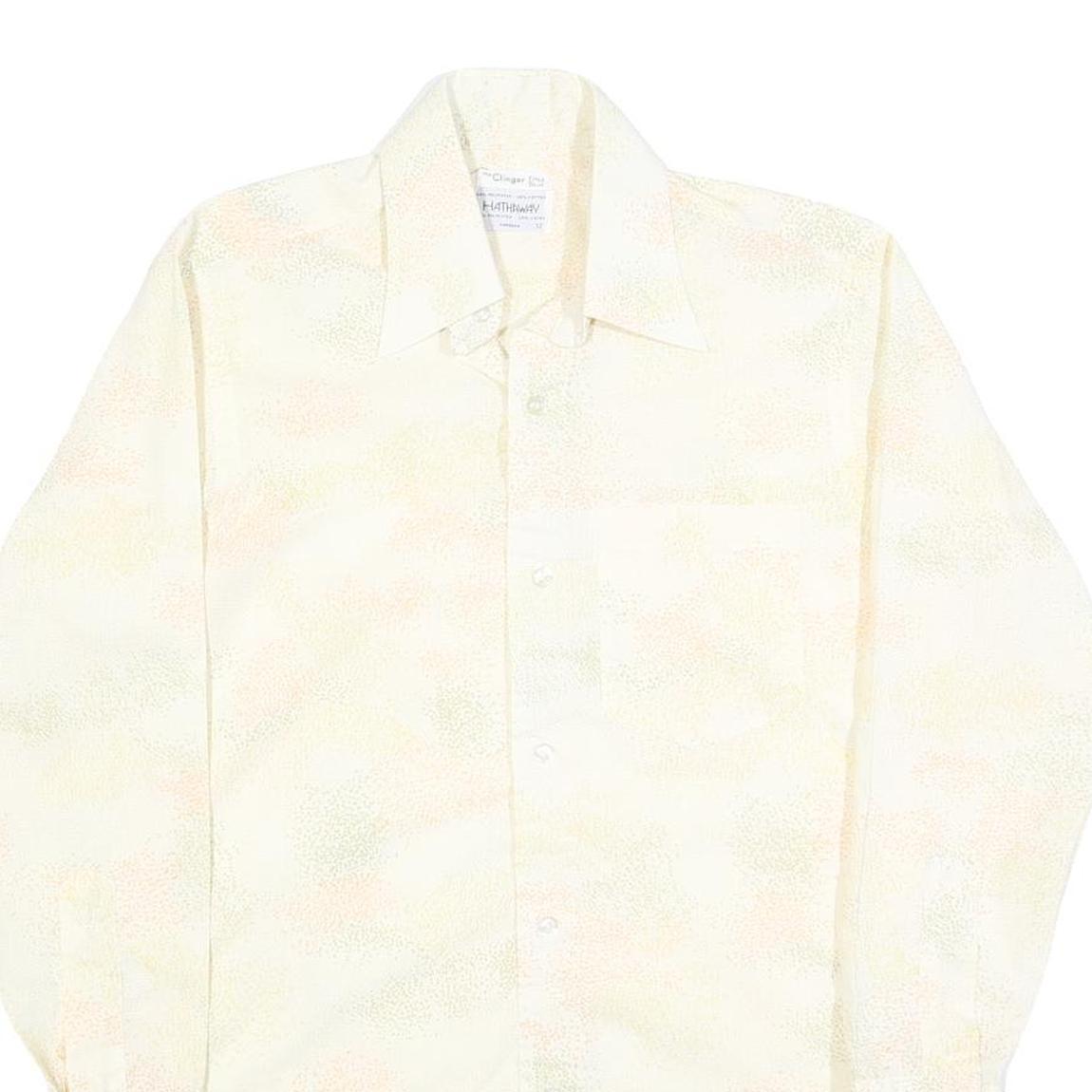 HATHAWAY Mens Cream Polyester Blend Shirt M Long Sleeve Button Collar Classic