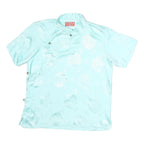 KERRAA Womens Blue Printed Top Short Sleeve Button Neck Silk M Stylish Elegant