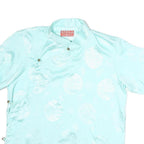 KERRAA Womens Blue Printed Top Short Sleeve Button Neck Silk M Stylish Elegant