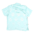 KERRAA Womens Blue Printed Top Short Sleeve Button Neck Silk M Stylish Elegant