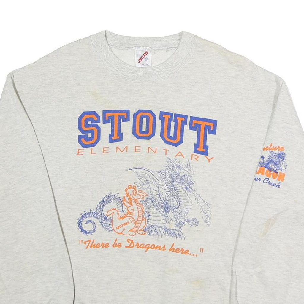 JERZEES Mens Grey Stout Elementary Dragon Graphic Crew Neck L Sweatshirt