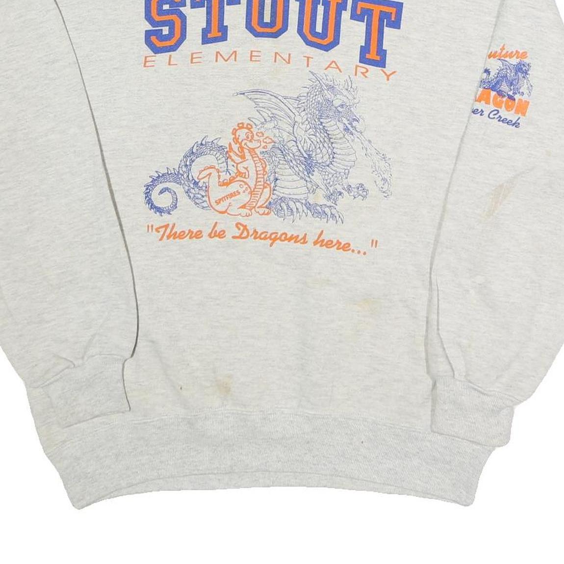 JERZEES Mens Grey Stout Elementary Dragon Graphic Crew Neck L Sweatshirt