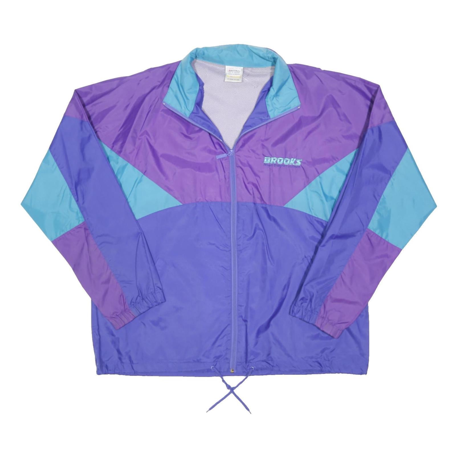 BROOKS Womens Purple & Blue Lightweight Nylon Zip Jacket XL Retro Sportswear