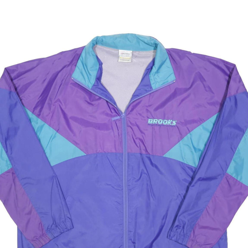 BROOKS Womens Purple & Blue Lightweight Nylon Zip Jacket XL Retro Sportswear